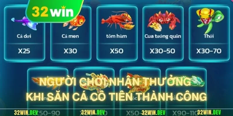 Người chơi nhận thưởng khi săn cá cô tiên thành công
